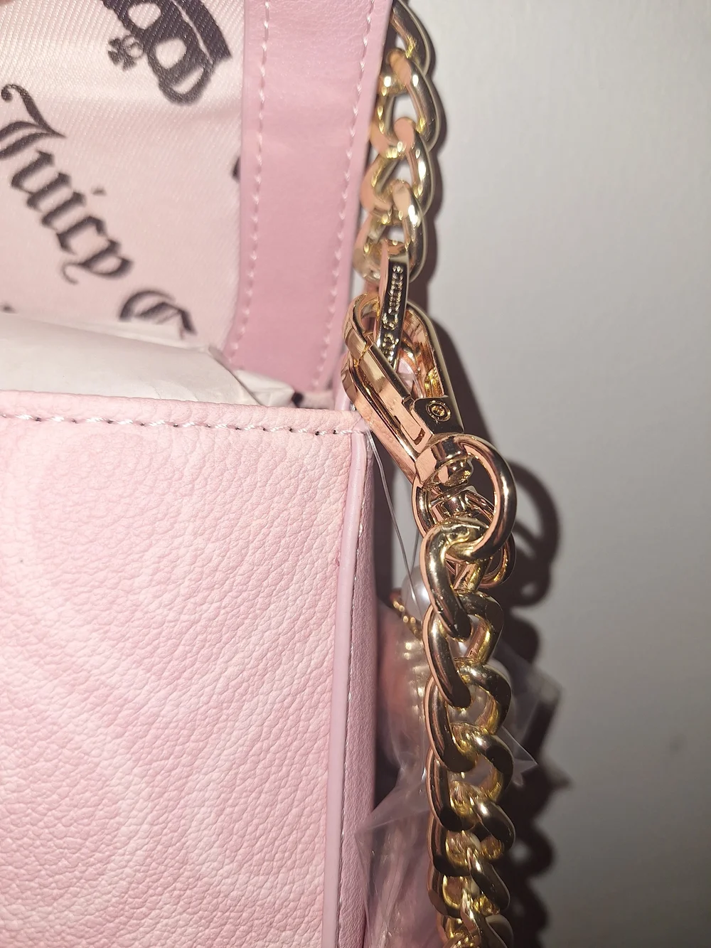 Juicy Couture Pink Heart-Pattern Crossbody Bag Or Shoulder Bag with Gold Accents